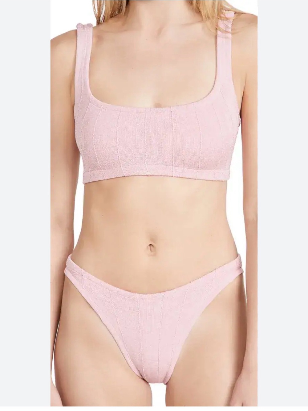 Hunza G Pink Ribbed Scoop Bikini Top & High-Cut Bottoms